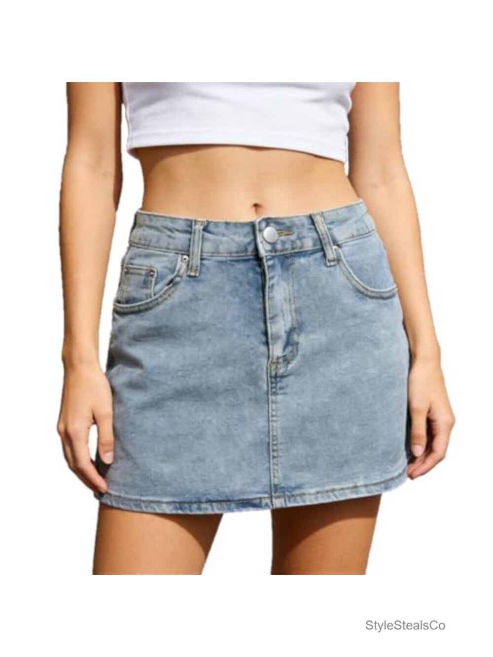 Women's Denim Mini Skirt Low Waist Stretch Bodycon Jean Skirt with Pockets